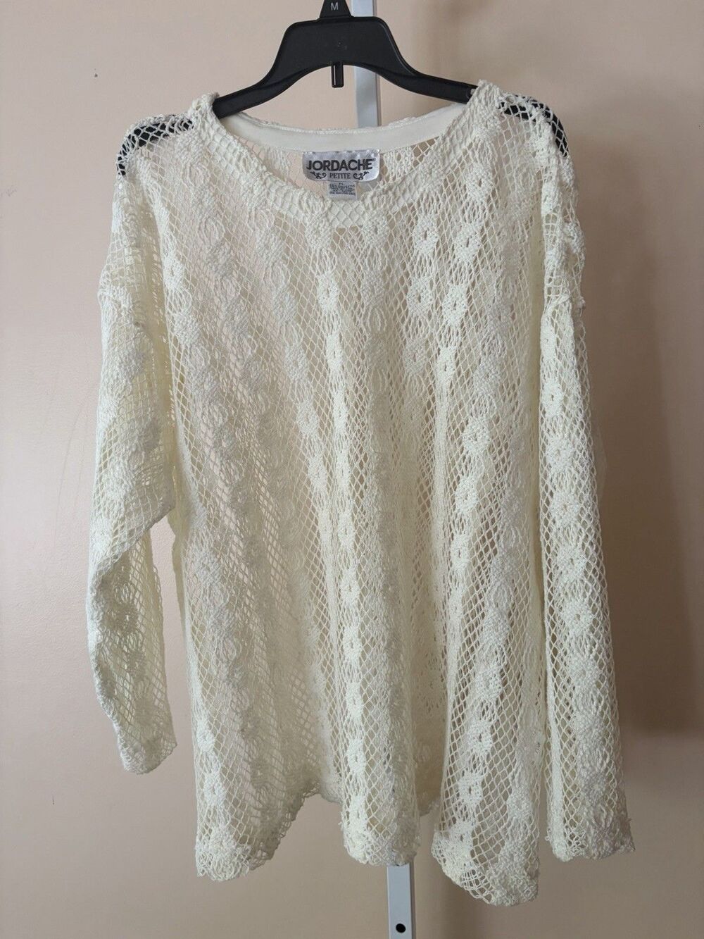 Vtg. Jordache 80s Ivory Lace Open Knit Made USA Long Sleeve Y2K Petite L